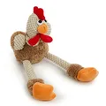 goDog Moonmoon Checkers Skinny Rooster with Chew Guard Technology Tough Plush Dog Toy, Small, Brown