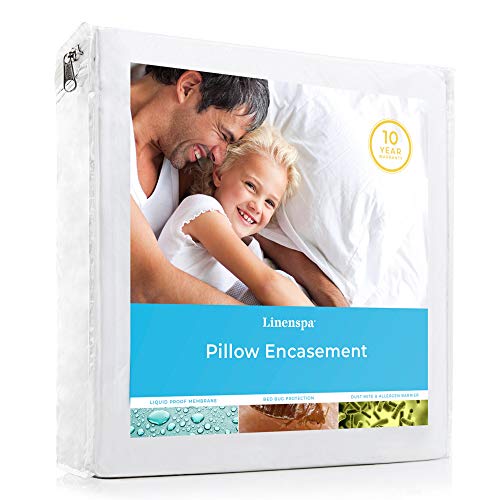 Linenspa Waterproof Pillow Encasement-Blocks Out Liquid, Queen Pillow Protector, White
