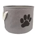 Bone Dry DII Small Round Pet Toy and Accessory Storage Bin, 12"(Dia) x9"(H), Collapsible Organizer Storage Basket for Home Décor, Pet Toy, Blankets, Leashes and Food-Gray with Black Paw