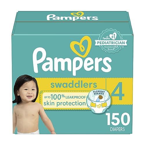 Pampers Diapers Size 4, 150 Count - Swaddlers Disposable Baby Diapers, One Month Supply