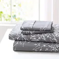 Spirit Linen King Size Sheets Set - Pure Microfiber 4 Piece Polyester Bed Sheets - King Size Sheets Set for All Seasons (Foliage Grey/White, King)