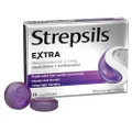 Strepsils Extra Blackcurrant Fast Numbing Sore Throat Pain Relief with Anaesthetic Lozenges, 16 Count