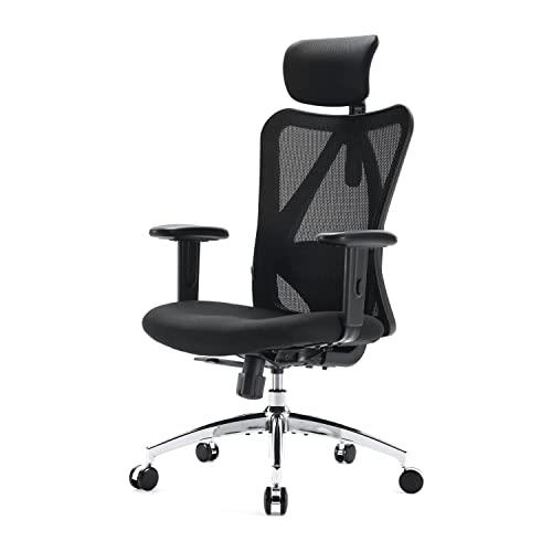 SIHOO M18 Ergonomic Office Chair, Big and Tall Office Chair, Adjustable Headrest with 2D Armrest, Lumbar Support and PU Wheels, Swivel Computer Task Chair for Office(Black)