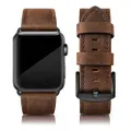 EDIMENS Leather Bands Compatible with Apple Watch 45mm 42mm 44mm Band Men Women, Vintage Genuine Leather Wristband Replacement Band Compatible for Apple Watch iwatch Series 8 7 6 5 4 3 2 1, SE Sports Retro Walnut