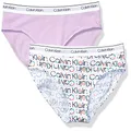 Calvin Klein Girls' Little Modern Cotton Bikini Panty, 2 Pack-CK Logo White, Lilac, Small-6/6X