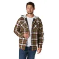 Wrangler Mens Men's Long Sleeve Quilted Lined Flannel Jacket with Hood Long Sleeve Button Down Shirt - Green - Large
