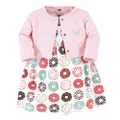 HUDSON BABY Girls' Cotton Dress and Cardigan Set, Donuts, 5 Years