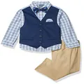 Nautica Boys' 4-Piece Set with Dress Shirt, Tie, Vest, and Pants, Khaki/Navy, 4