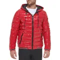 Calvin Klein Hooded Shiny Puffer Jackets, Winter Coats for Men, True Red, X-Large