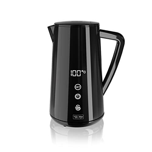Swan SK14650BLKN Alexa Smart Kettle, LED Touch Display, Keep Warm Function, Stainless Steel Insulated, 1.5L, 1800W, Black