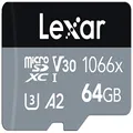 Lexar 64GB Professional 1066x Micro SD Card w/SD Adapter, UHS-I, U3, V30, A2, Full HD, 4K, Up to 160/70 MB/s, for Action Cameras, Drones, Smartphones, Tablets, Nintendo-Switch (LMS1066064G-BNANU)