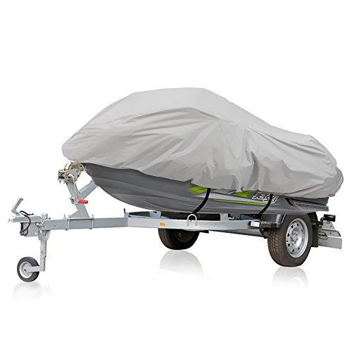 Pyle Waterproof Heavy Duty Jetski Cover - 139’’ - 145’’ Inch Mildew Resistant Watercraft Storage Cover with Adjustable Strap & Elastic Cord for Tight Custom Fit - Marine Grade Protection - PCVJS14