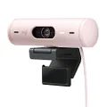 Logitech Brio 500 Full HD Webcam with Auto Light Correction, Show Mode, Dual Noise Reduction Mics, Webcam Privacy Cover, Works with Microsoft Teams, Google Meet, Zoom, USB-C Cable, Streaming - Pink