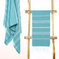 Cacala Pure Series Turkish Bath Towels – Traditional Peshtemal Design for Bathrooms, Beach, Sauna – 100% Natural Cotton, Ultra-Soft, Fast-Drying, Absorbent – Warm, Rich Colors with Stripes Aqua 37 x 70" 1011101078893010
