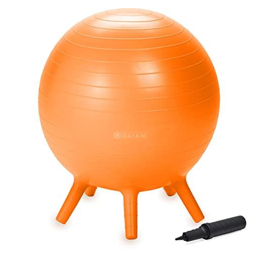 Gaiam Kids Stay-N-Play Children's Balance Ball - Flexible School Chair, Active Classroom Desk Seating with Stay-Put Stability Legs, Includes Air Pump, Orange, Junior (52cm)