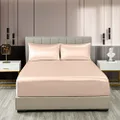 Royal Comfort Sheet Set Satin Polyester, Ultra Soft, Breathable, Silky Smooth, 1 x Fitted Sheet, 2 x Pillowcases(3 Pcs, King, Champagne Pink)