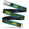 Buckle-Down Unisex-Adult's Web Belt, Batman/Retro Logos Stripe Blue/Black/Yellow, 1.25-inch Width