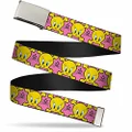 Buckle-Down Unisex-Adult's Web Belt, Tweety Bird & Crossbones Pink/Black/Yellow, 1.25-inch Width
