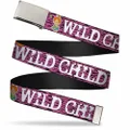 Buckle-Down Plain Clamp Buckle Web Belt, Pebbles Face and Pose Wild Child Pink/Black/White, 1.25 Inch Wide, Size 42