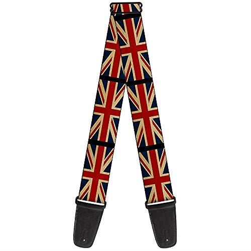 Buckle-Down Premium Guitar Strap, United Kingdom Flags Vintage Black/Multicolour, 29 to 54 Inch Length, 2 Inch Wide