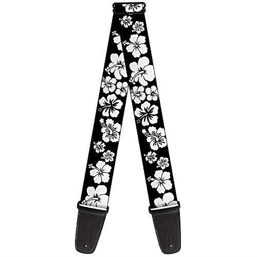Buckle-Down Premium Guitar Strap, Hibiscus Black/White, 29 to 54 Inch Length, 2 Inch Wide