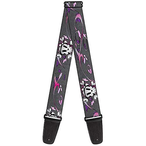 Buckle-Down Premium Guitar Strap, Girlie Skull Grey/Pink/White, 29 to 54 Inch Length, 2 Inch Wide