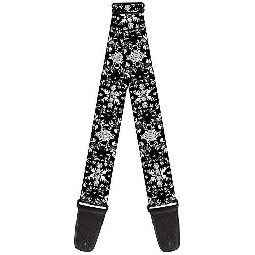 Buckle-Down Premium Guitar Strap, Floral Collage Black/Grey/White, 29 to 54 Inch Length, 2 Inch Wide
