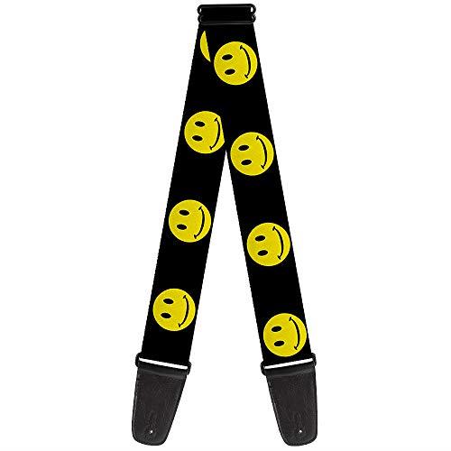 Buckle-Down Premium Guitar Strap, Happy Face Black/Yellow/Black, 29 to 54 Inch Length, 2 Inch Wide