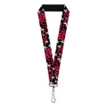 Buckle-Down Lanyard, Love Me with Sketch Stars and Checkers Black/Fuchsia/White, 22 Inch Length x 1 Inch Width