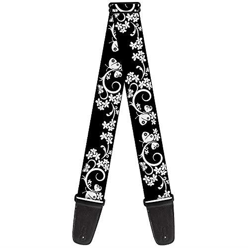 Buckle-Down Premium Guitar Strap, Butterfly Garden 2 Black/White, 29 to 54 Inch Length, 2 Inch Wide