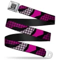 Buckle-Down Seatbelt Buckle Belt, Buffalo Plaid Abstract White/Black/Fuchsia, X-Large, 32 to 52 Inches Length, 1.5 Inch Wide