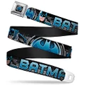 Buckle-Down Seatbelt Buckle Belt, Batman Poses and Bat Signal Close-Up Black/Grey/Blue, Regular, 24 to 38 Inches Length, 1.5 Inch Wide