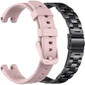 EANWireless Compatible for Garmin Lily Band, Silicone Sport Strap + Metal Classic Stainless Steel Replacement Slim Accessory Fit for Garmin Lily Smartwatch Women Dressy, Black+Pink