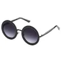 SOJOS Round Rhinestone Sunglasses for Women Metal Frame Diamond Shades SJ1095 with Black Frame/Gradient Grey Lens with Black Diamond