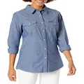 Wrangler Women's Long Sleeve Western Snap Work Shirt, Blue, X-Large
