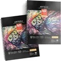 ARTEZA 11X14 Mixed Media Sketch Book, 2 Pack, 110Lb/180Gsm, 120 Sheets (Acid-Free, Micro-Perforated), Spiral-Bound Pad, Ideal for Wet and Dry Media, Sketching, Drawing, and Painting