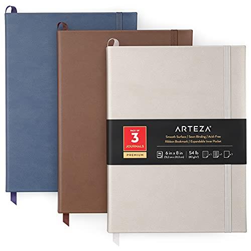 Arteza Journal Notebooks, Pack of 3, 6 x 8 inch, 96 Sheets, Gray Blue, Gray, and Brown Gray, Hardcover Notepads with Smooth Lined, Blank and Dotted Paper for Writing, Journaling