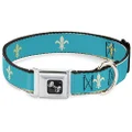 Dog Collar Seatbelt Buckle Fleur De Lis2 Baby Blue Tan Lime Green 13 to 18 Inches 1.5 Inch Wide