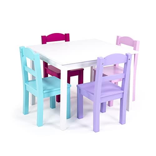 Humble Crew Wood Table & 4 Chairs Set-White, Pink, Purple Forever Collection