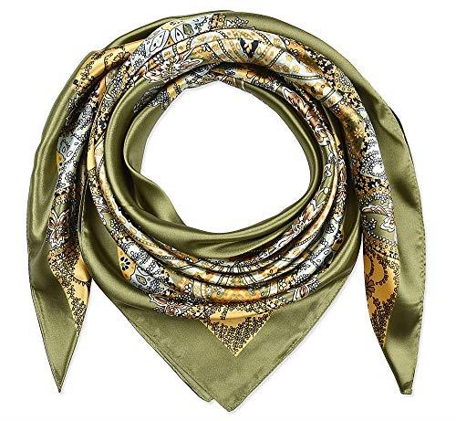 Large Square Satin Silk Like Lightweight Scarfs Hair Sleeping Wraps for Women Olive Totem Pattern
