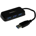 StarTech.com 4-Port Portable USB 3.0 Hub (Black) - Compact Four Port USB Hub - External USB 3 Hub with Built-in Cable