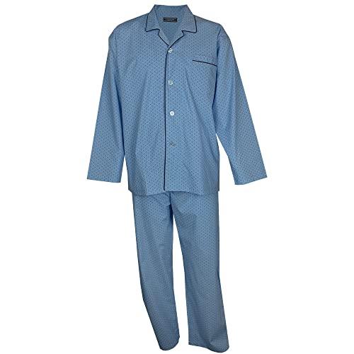 Contare Country Men's Cotton Rich Long Sleeve Pajama Set, Light Blue Squares, Medium