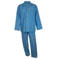 Lynx Men's Winter Weight Blue Topaz Stripe Print 100% Cotton Flannelette Long Sleeve Pyjama Set, Medium