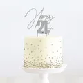Cake & Candle Happy 21st Birthday Metal Cake Topper, Silver