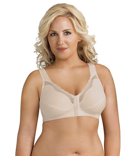 EXQUISITE FORM Front-Close Cotton Posture Control Bra with Lace, Size 36DD, Damask Neutral