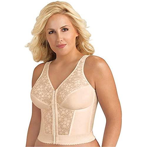 Exquisite Form Front Close Bustier Longline Posture Bra with Lace, Size 46B, Rose Beige