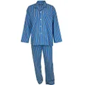 Lynx Men's Winter Weight Classic Blue Stripe Print 100% Cotton Flannelette Long Sleeve Pyjama Set, 2XL