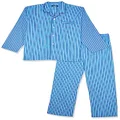 Lynx Men's Winter WeightBlue Topaz Stripe Print 100% Cotton Flannelette Long Sleeve Pyjama Set, 2XL