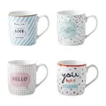 The House of FlorenceI Pastel and Sweetheart Bone China Mugs 4 Pieces Set, Assorted, 345 ml Capacity