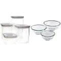 Pyrex Square Canister (4pc Set) + Pyrex Smart Glass Mixing Bowls (3pc Set) Bundle